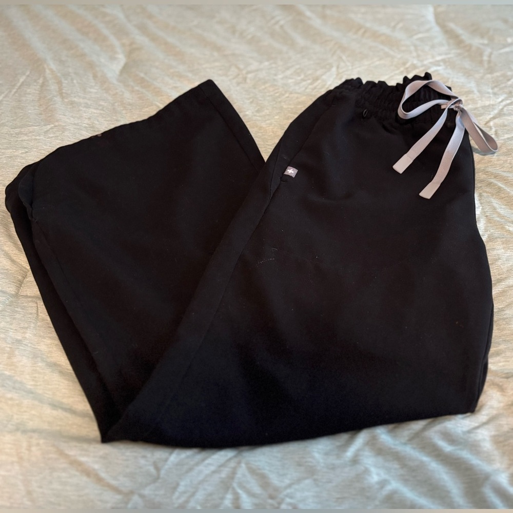Figs Black Track Pants with Gray Drawstring